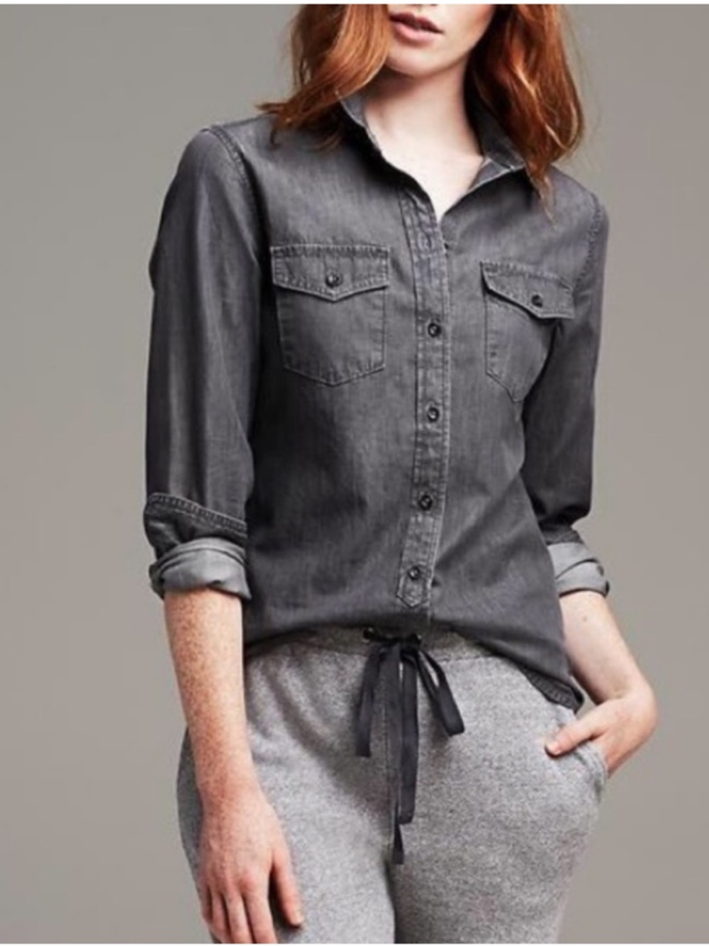 Banana Republic Casual Button-Front Grey Denim Shirt